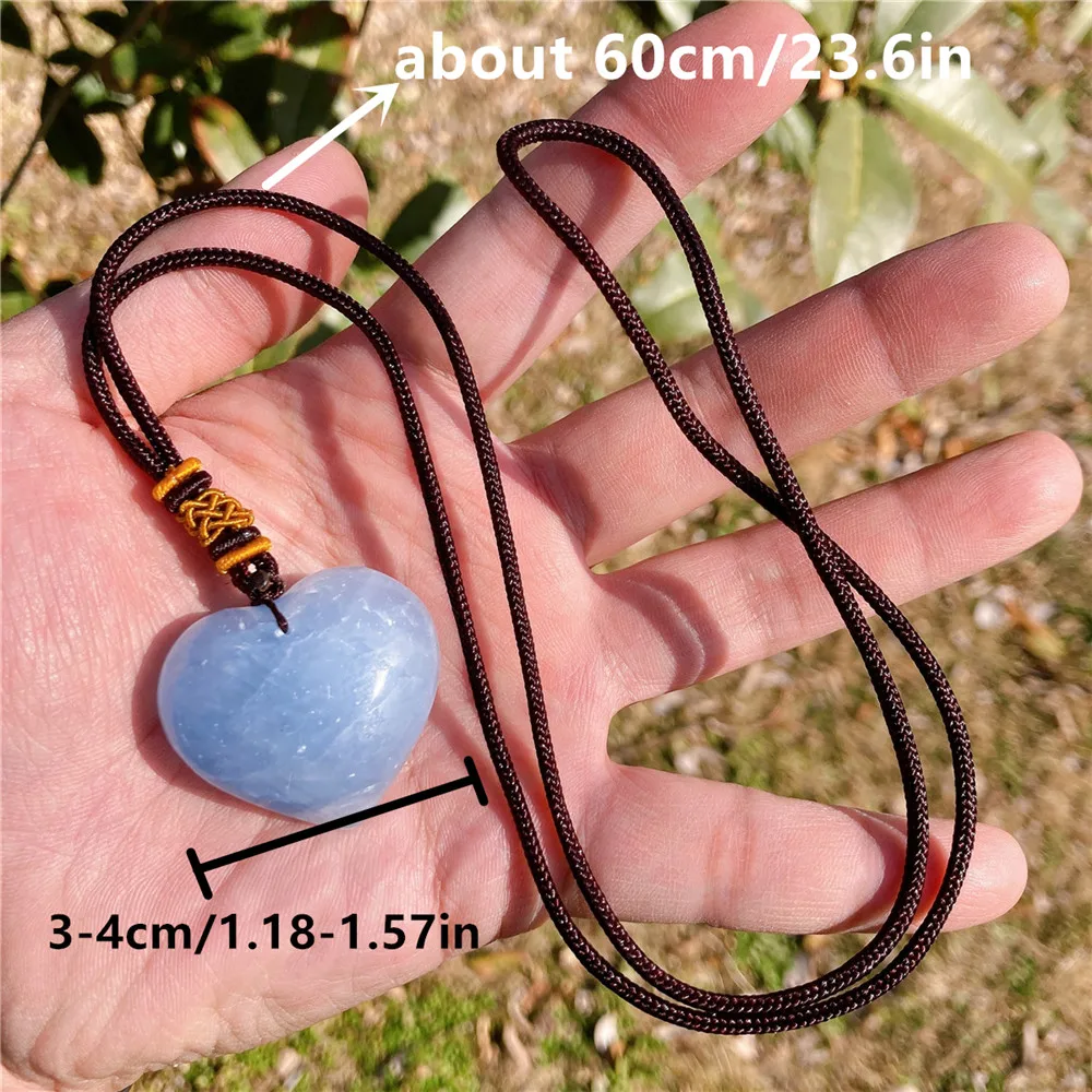 1PC Natural Crystal Blue Celestite Heart Shaped Pendant Polished Crystal Pendant Fashion Jewelry Necklace Gift 2