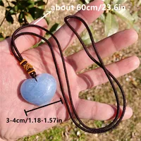 1PC Natural Crystal Blue Celestite Heart Shaped Pendant Polished Crystal Pendant Fashion Jewelry Necklace Gift 2