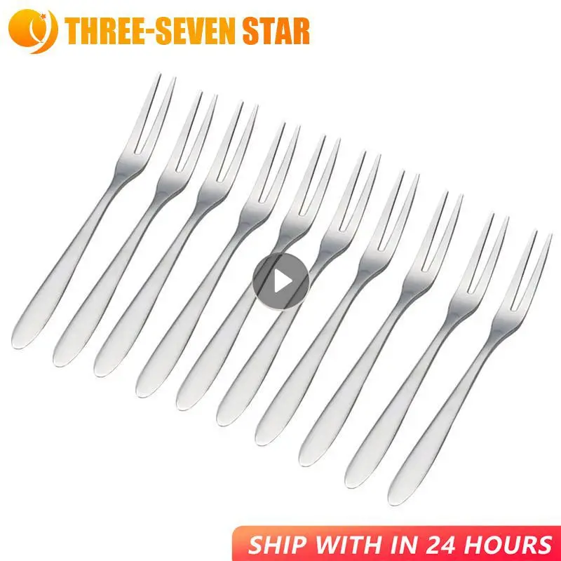 

1/5/10Pcs Fruit Fork Multifunctional Stainless Steel Two-toothed Fork Cake Fork Western Small Fork Household Kitchen Accessories