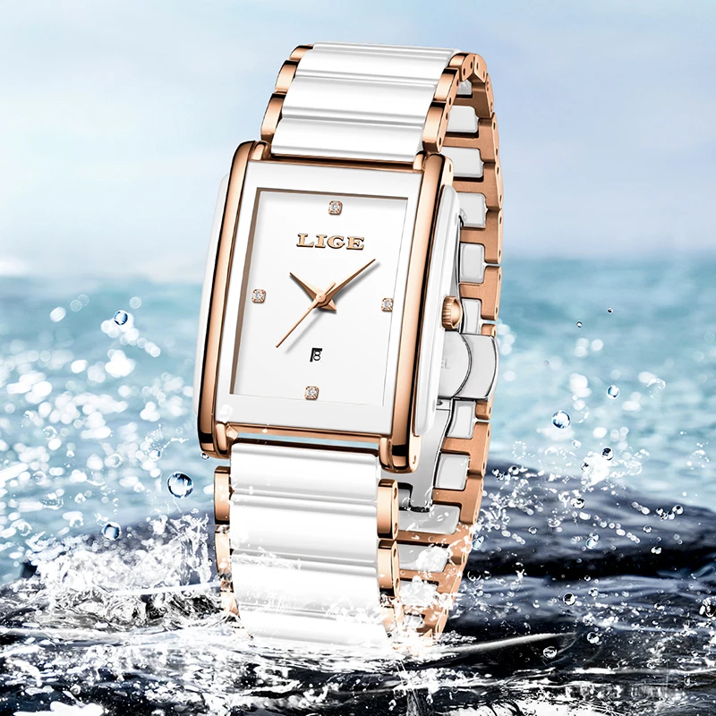 LIGE New Square Watch Women's Watch Fashion Waterproof Women's Quartz Wristwatch Elegant Stainless Steel Bracelet Watch Ladies