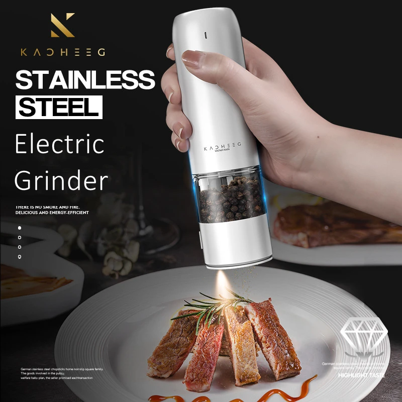 Rechargeable Kitchen Seasoning Grinder 6 Gears Granularity Adjustable Electric Salt Pepper Mill with LED Light and Ceramic Rator