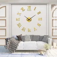 3D Acrylic Digital Wall Clock Roman Numerals Design Mirror Wall Clock Fashion Large Round Wall Clock DIY Self Adhesive Clocks 3