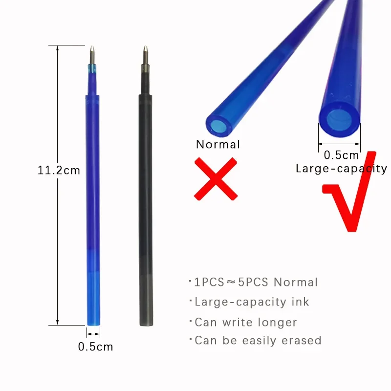 Large Capacity Ink Erasable Pen 0.5mm Push Automatic Gel Pen Washable Handle Magic Erasable Refills Rods Longer Writing School erasable pens