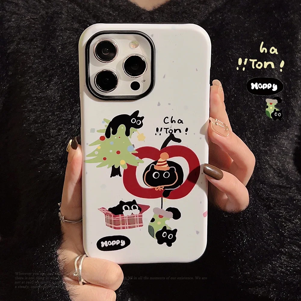 2 In1 White Christmas Seris Cute Blind Box Cat Cover Case Per Iphone 15 14 13 12 11 Pro Max Plus Custodia Per Telefono