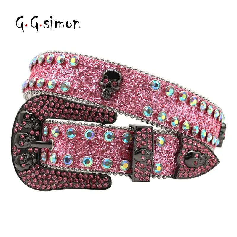 GGSIMON Punk Rhinestones Belt Luxury Strap Women Men Studded Diamond Bling  Cinturones Crown Belts Designer Belt For Jeans AS IMAGE 105CM
