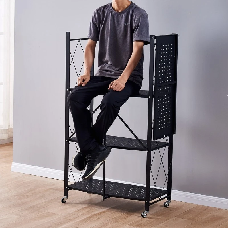 Storage Rack Kitchen storage rack floor to floor multi-layer storage rack household movable wheeled small cart folding wall rack