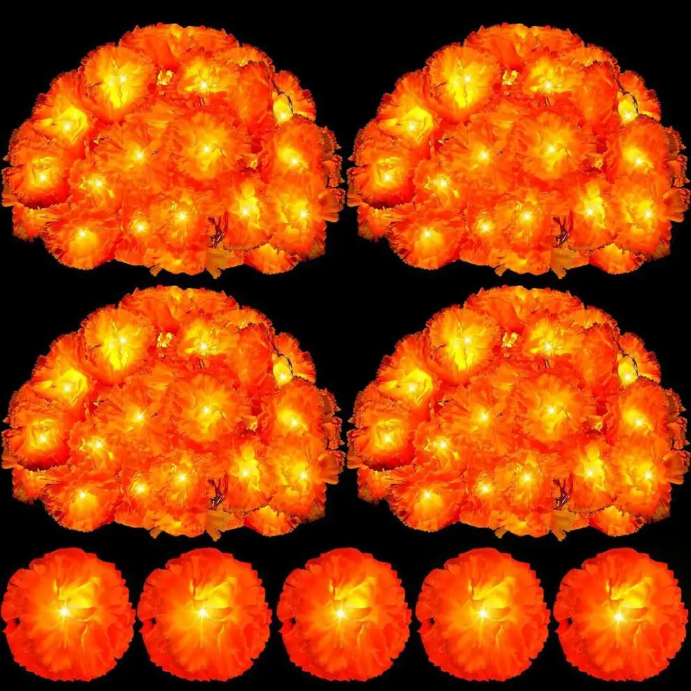 5FT LED Orange Ringelblumengirlande Lichter Festival Lichterkette für Tag der Toten Halloween Diwali Party Weihnachten Home Decor – Detail 6