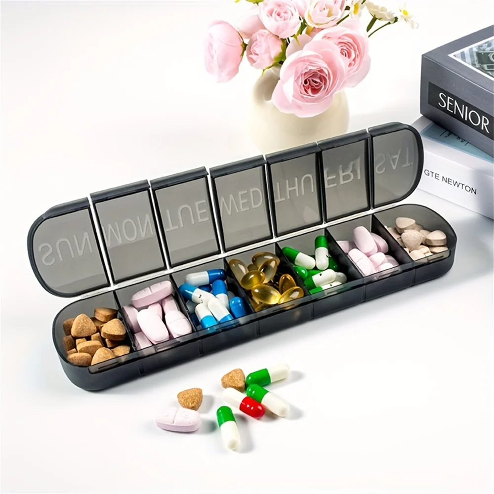 Portable Weekly Pill Organizer with 7-Day Compartments for Medicine and Supplements