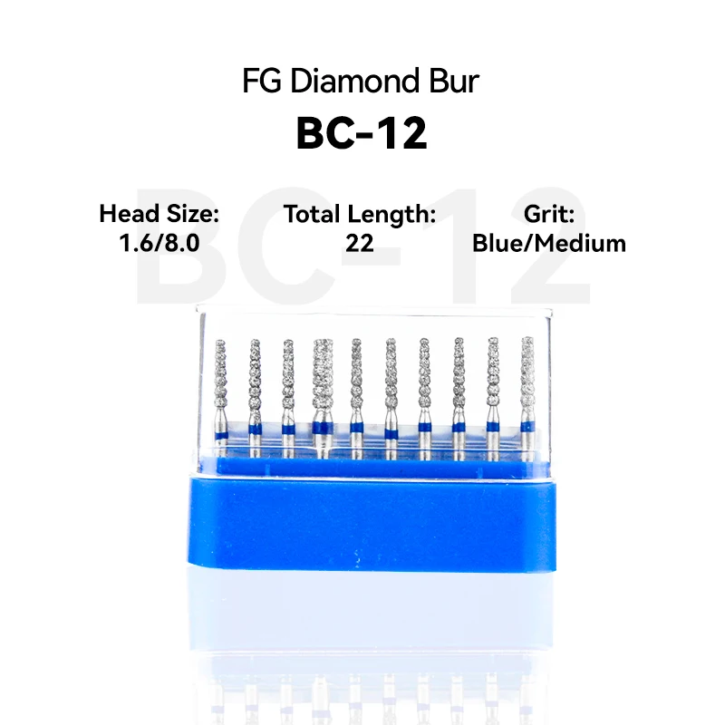 

10pcs Dental Clinic Products BC-12 115-014M Diamond Bur FG High Speed 1.4/8.0 22.0mm Blue Medium Intra-oral Tools Material