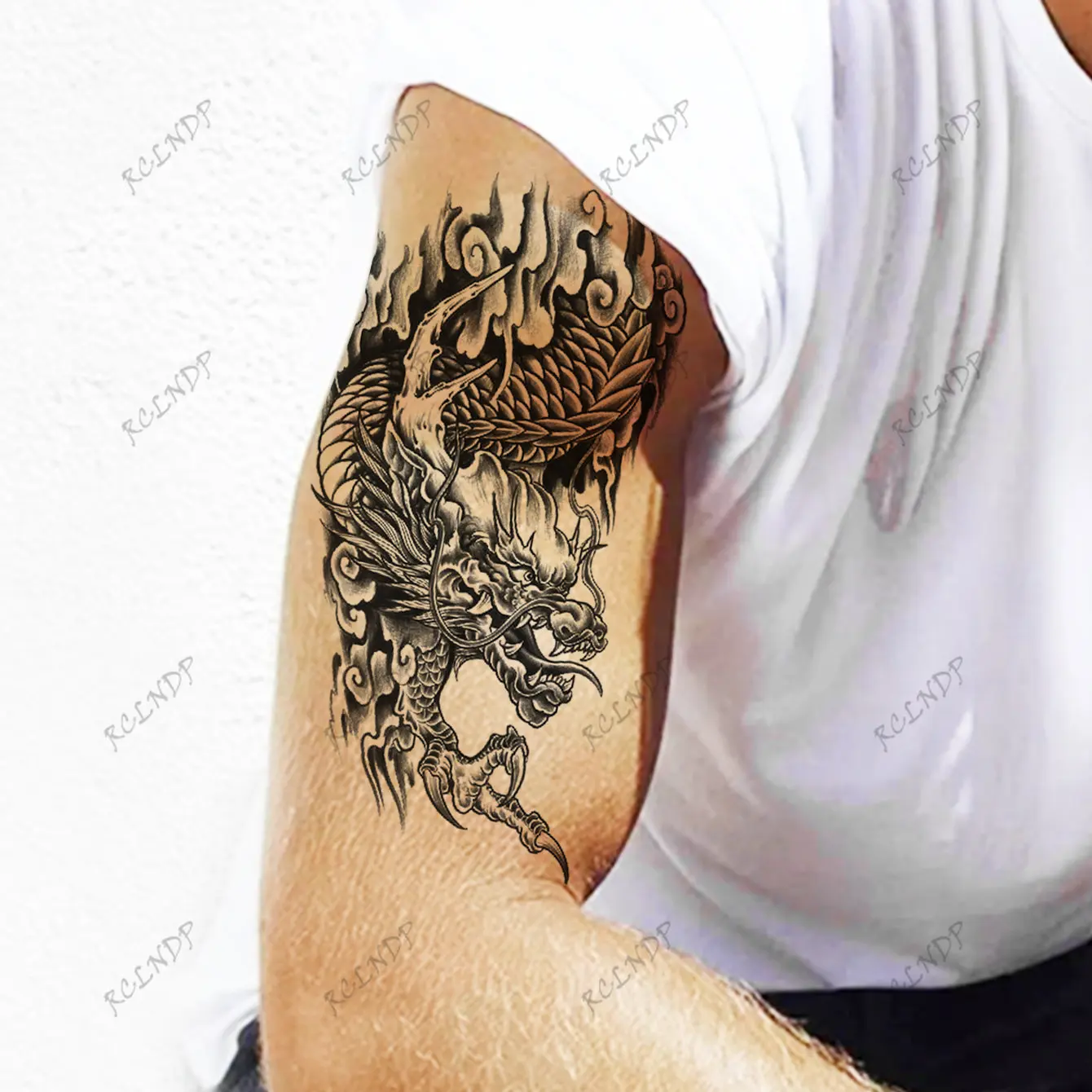 

Waterproof Temporary Tattoo Sticker Chinese Dragon Big Animal Flower Cloud Arm Back Flash Tatoo Fake Tatto for Woman Men