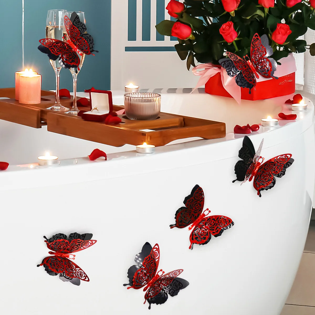 6PC/set 3D Butterfly Stickers Sparkling Gold Butterfly Decorative Sticker for Wedding Party Home Bar Decoration Party Cards Gift