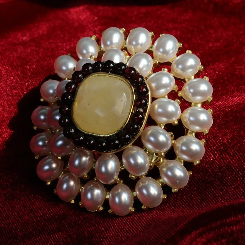 Vintage Geometric Garnet Pearl Brooch Women's Jewelry Party Jewelry Accessories