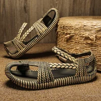 Sandales d'été en paille pour hommes, confortables, plates, décontractées, tongs, résistantes à l'usure, chaussures de plage en plein air, taille 47 1