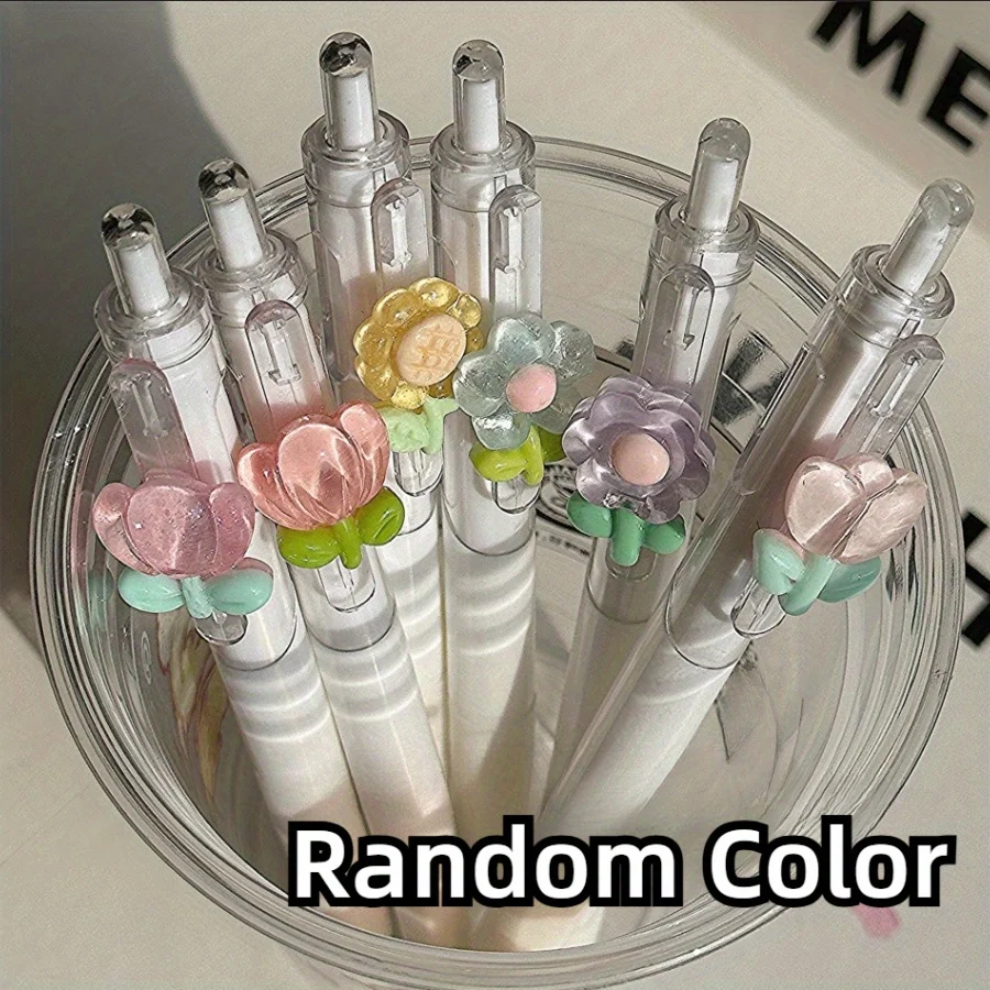 5Pcs Flower Gel Ink Rollerball Pens Medium Point 0.5mm Quick-Dry Plastic Pens Tulip Design Retractable Writing Pens Decoration 3