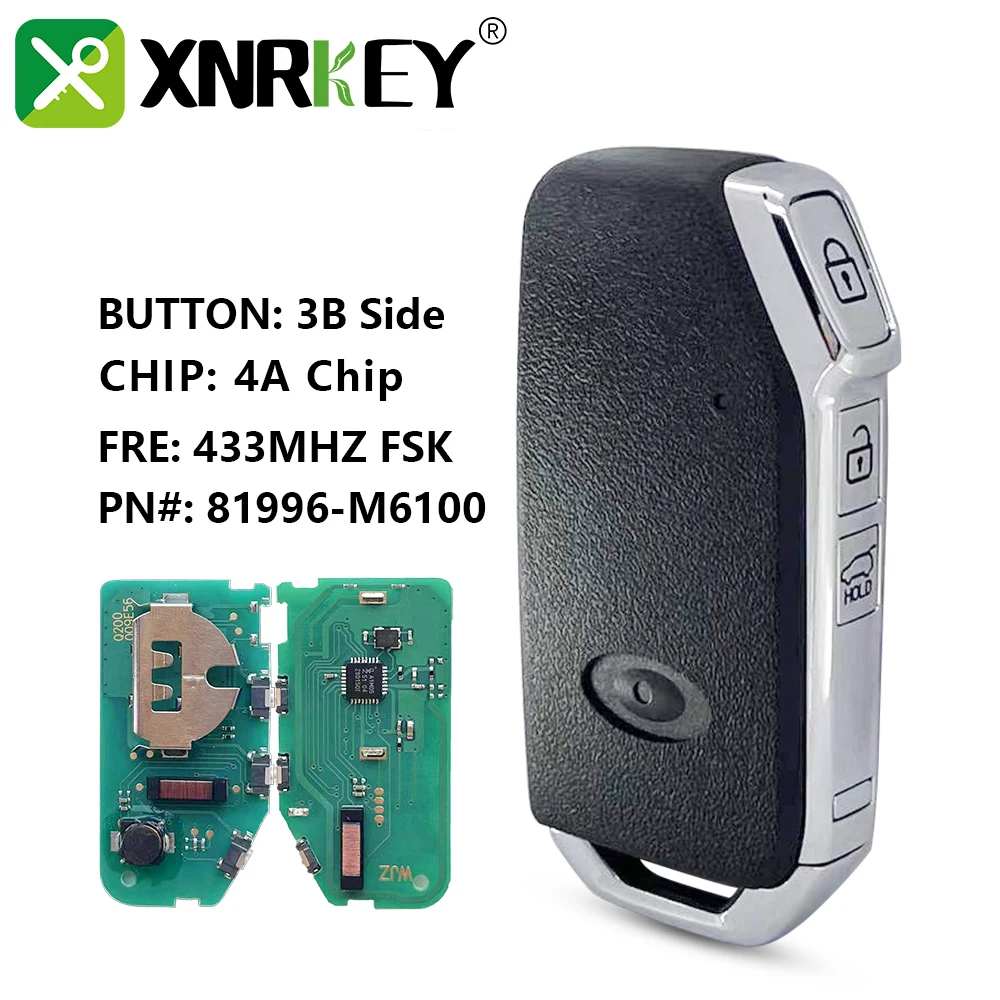 

XNRKEY 3 Button Remote Car Key 4A Chip 433Mhz for Kia Sportage K5 Forte After 2017 Auto Smart Proximity Card P/N: 81996-M6100