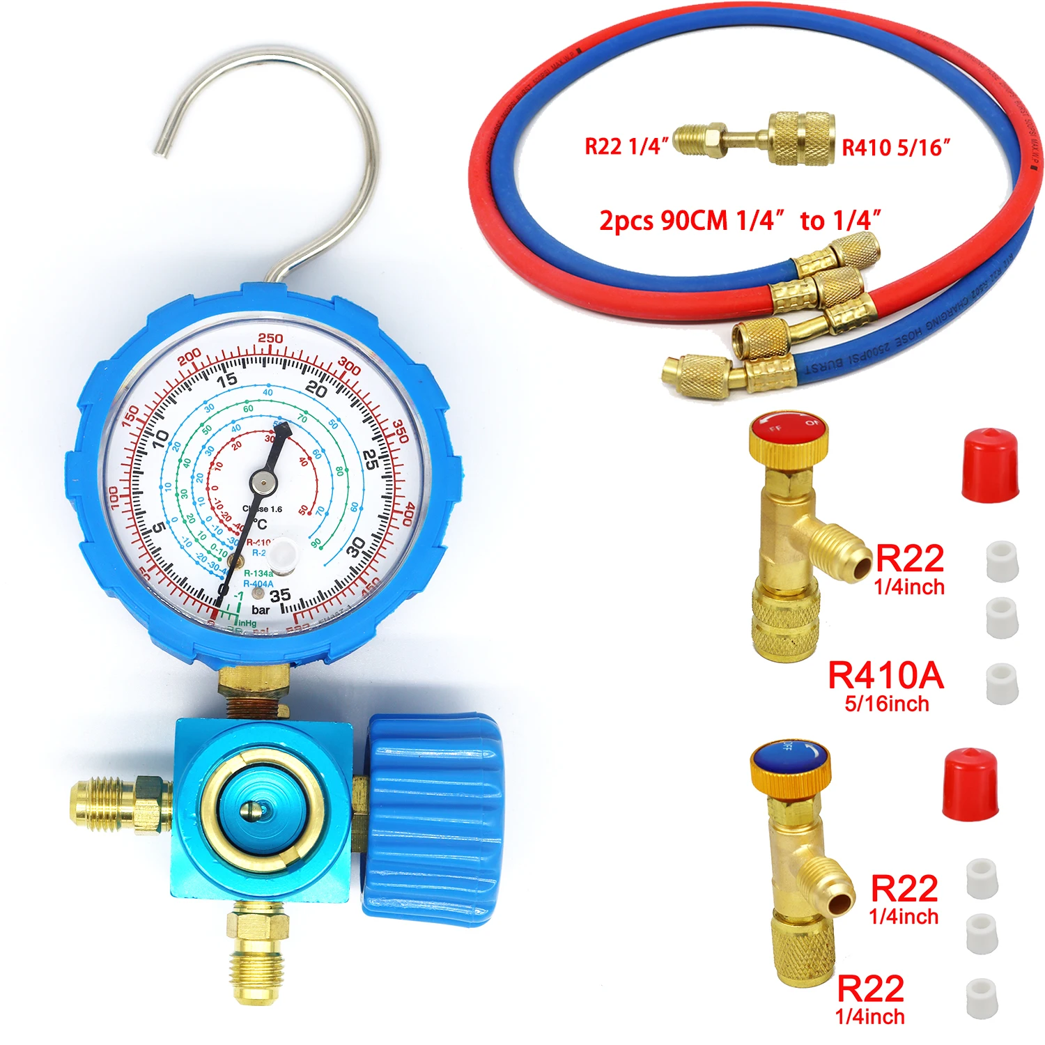 R410a 800/500psi Kältemittel verteiler Manometer ventil Druck anzeige Klimaanlagen werkzeug mit visuellem für r12 r502 r22 r410a – Detail 11