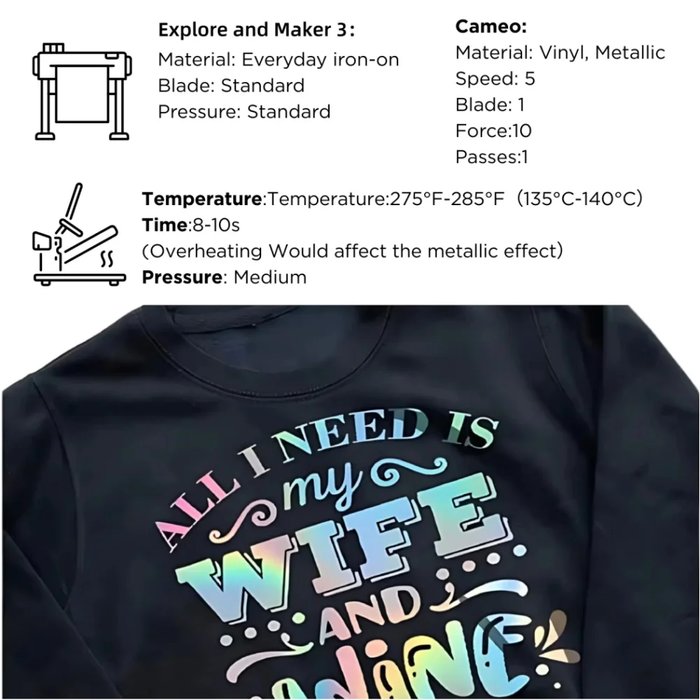 Holographic HTV Heat Transfer Vinyl 1 Roll Cricut T-Shirts DIY Design Silhouette Heat Press Machine
