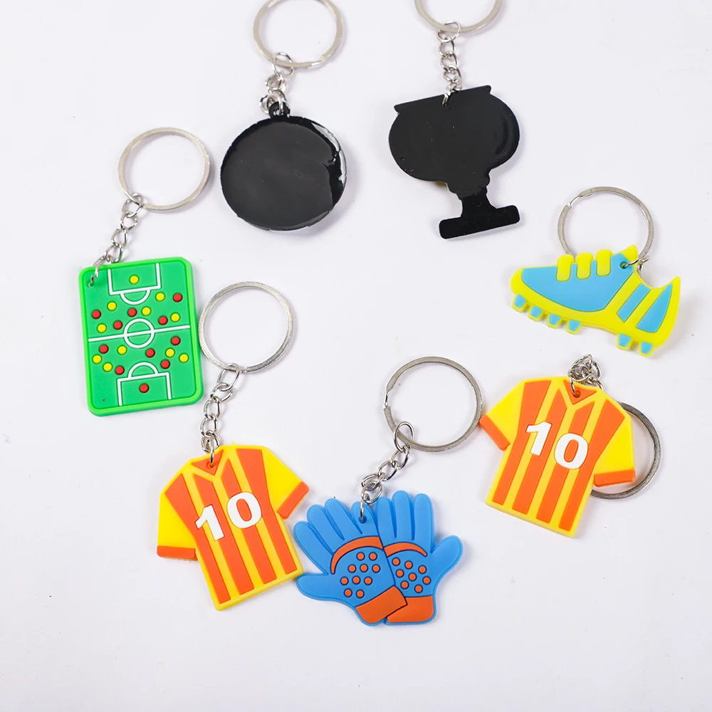 Party Toys Cartoon Ornaments Toy Gift Filler 12Pcs Cartoon Football Theme Party Favors Soccer Trophy PVC Keychains Toy for Boy Girl Birthday Party Gift Pinata Goodie Bag