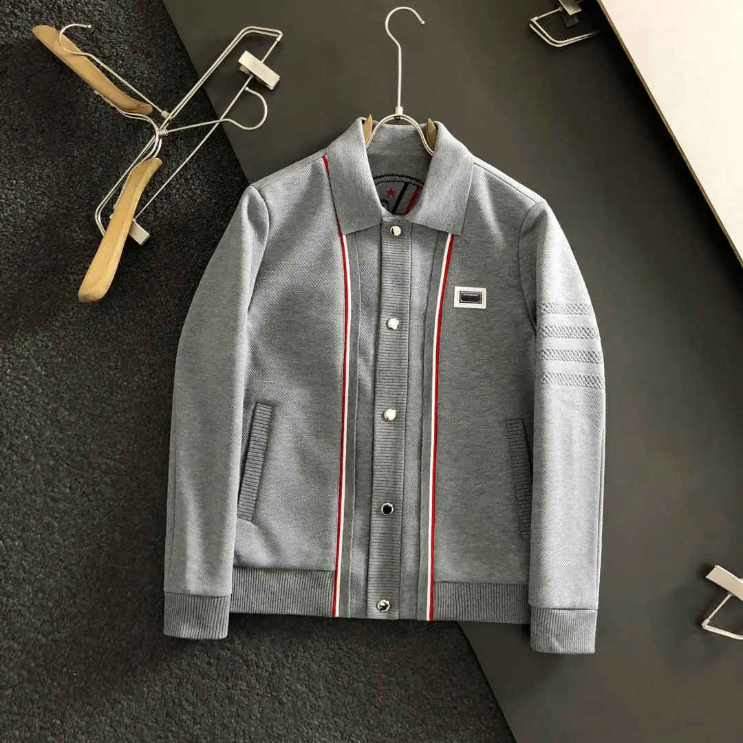 

TB Men's Jackets 2023 Korean New Fashion Black Ribbon Spliced Stand-up Collar Jacket High Quality Puppy Embroidery Lined Jackets