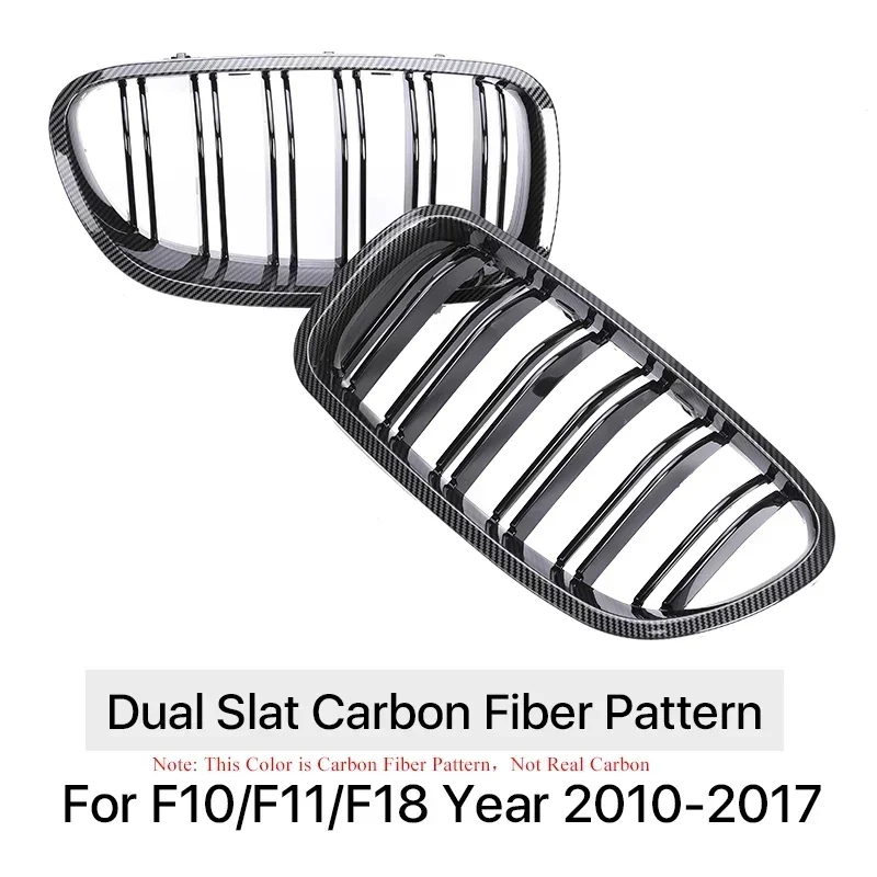 Sleek Carbon Fiber Black Double Slat Chrome Kidney Front Radiator Racing Grille