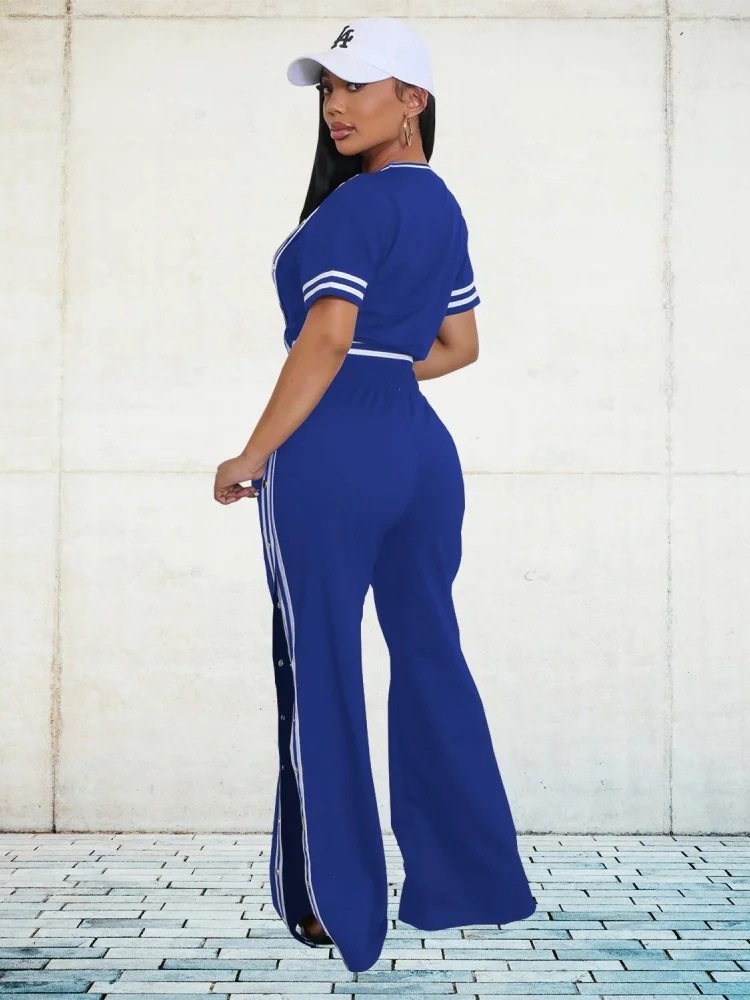 Wmstar Pants Sets Two Pieces Outfits Summer New Sports Casual Fashion Striped Top High Waist Wide Leg Matching Suit Dropshopping