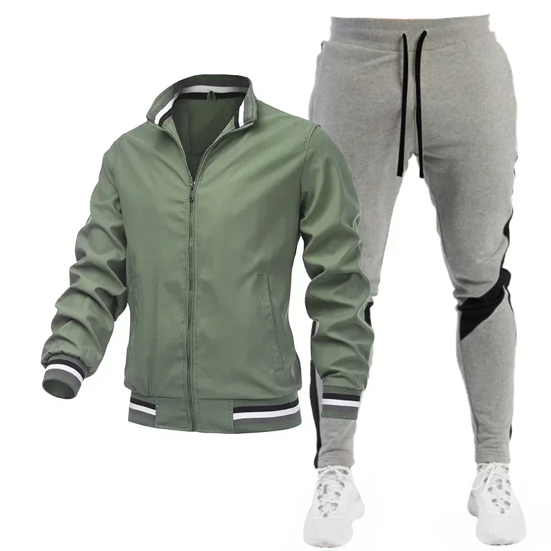 2023 Spring and Autumn Season New Street Running Sports Trend Men's Fashion Casual Jacket Spliced Print Long Sleeve Set