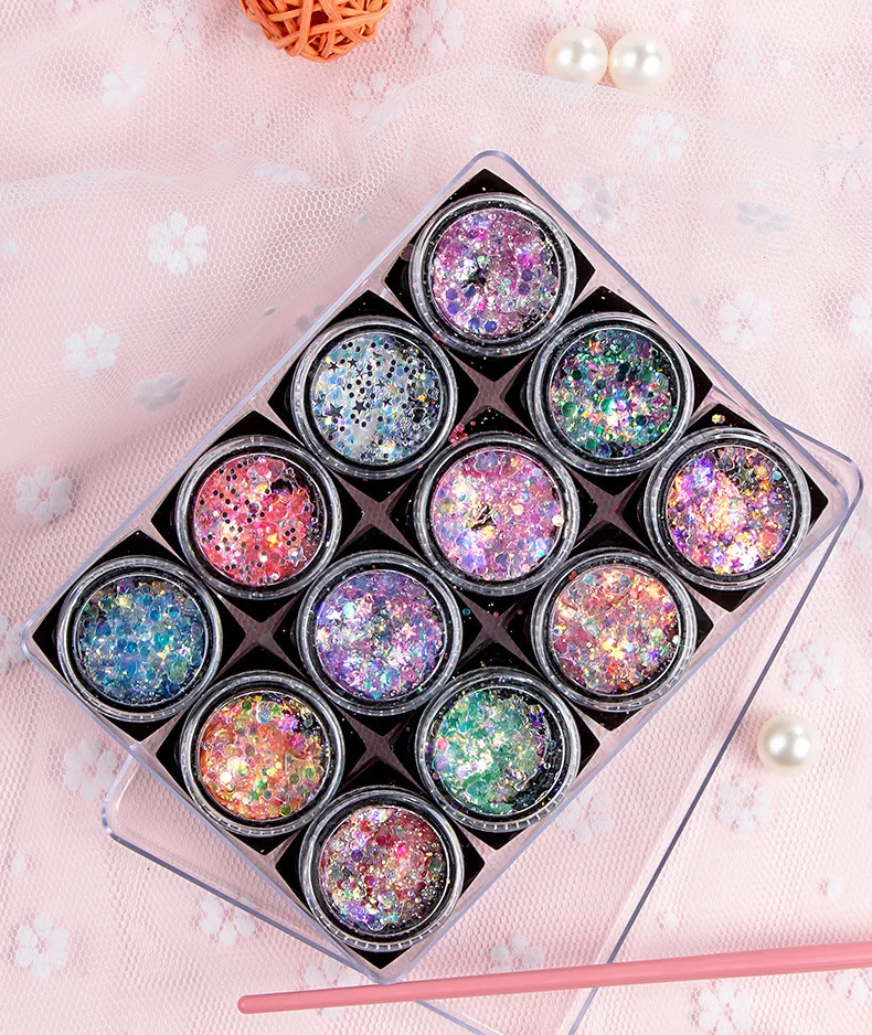 12colors Mermaid Sequins Glitter Gel Long Lasting Glitter For Body Face Hair Eyeshadow Music Festival Party Carnival FaceGlitter 3