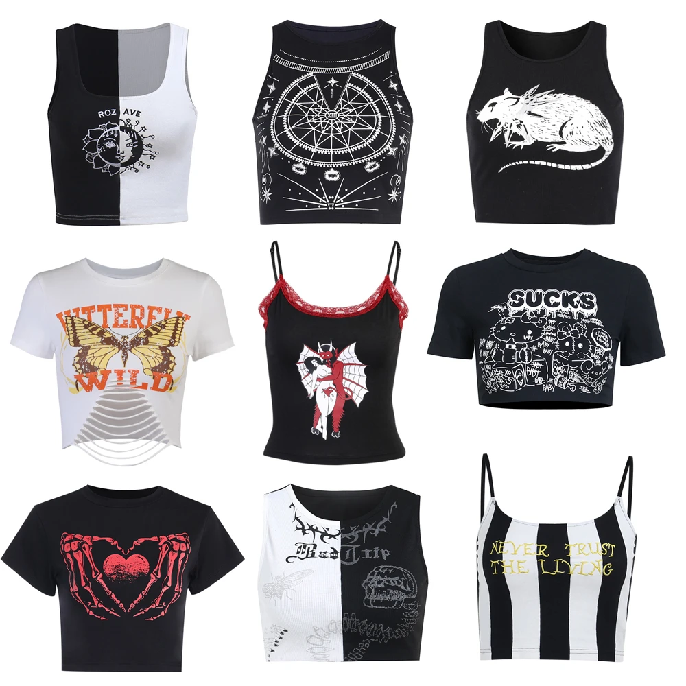 Gothic Emo Vintage Sleeveless Tank Top Face Graphic Printed Sweat Vest ...