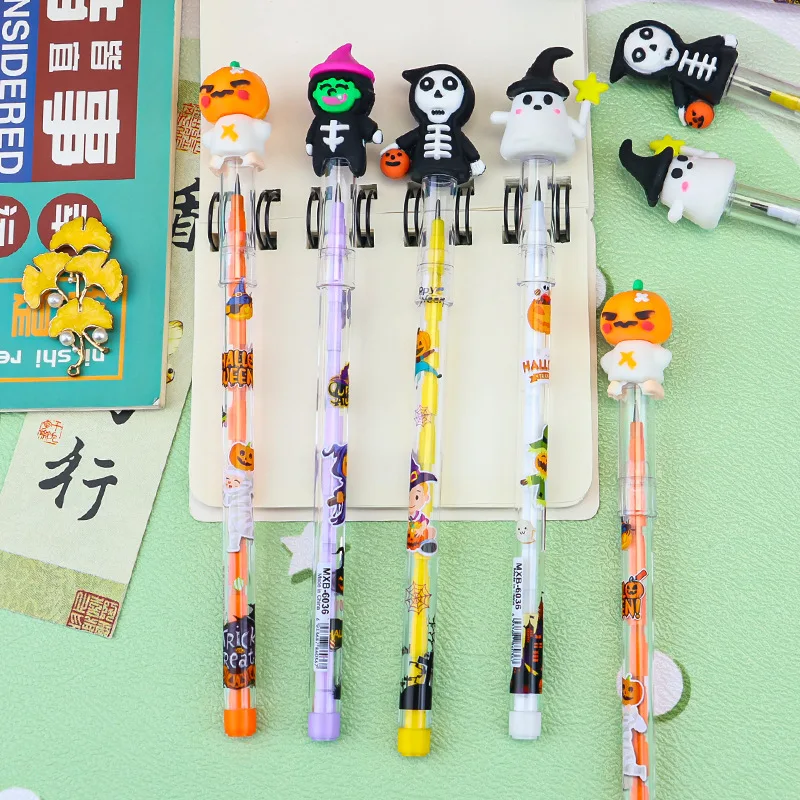 Pack of 6 Charming Ghost Pumpkin Witch Block Pencils, Great for Kids Birthday Celebrations, Halloween Theme and School Prizes