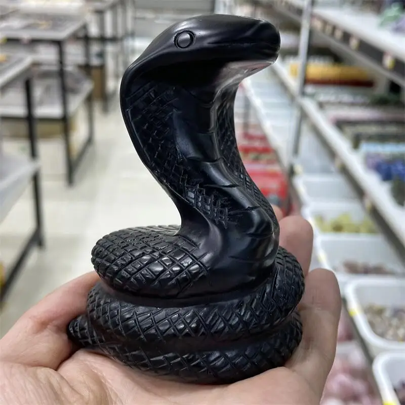Natural Black Obsidian Snake Crystals Hand Carved Vivid Gemstone