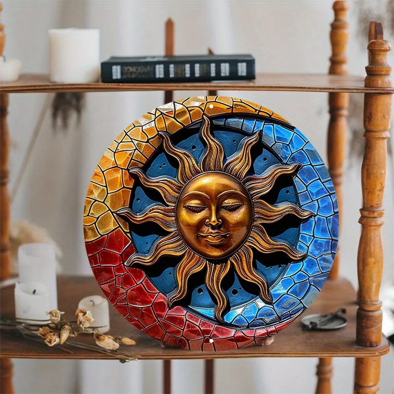 Sonne und Mond Metall Wand dekoration, wasserdichtes Aluminium Tür schild, Kranz dekoration im Freien, wetter beständiges rundes Aluminiums child – Detail 11