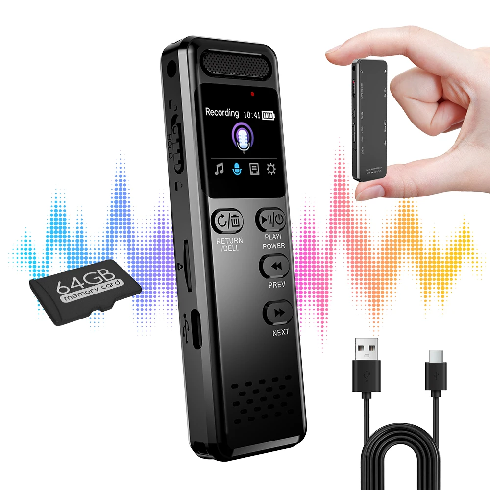 Vandlion V75 Audio Recorder MP3 Music Player OTG Type-C Noise Reduction HiFi Record 1050mAh 110H Long Time Recording Dictaphone