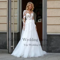 Eightale Elegant Wedding Dress with Long Sleeves Customized Appliques Lace Tulle White Ivory Bridal Gown Vestido De Noiva 2