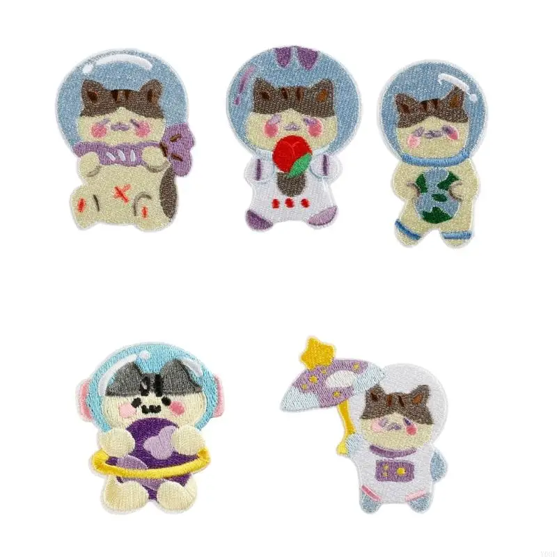 5 PCs Cartoon Cats Dekorative Flecken Schöne Astronauteisen auf Flecken bestickte Flecken Reparaturflecken nähen auf Flecken – Detail 8