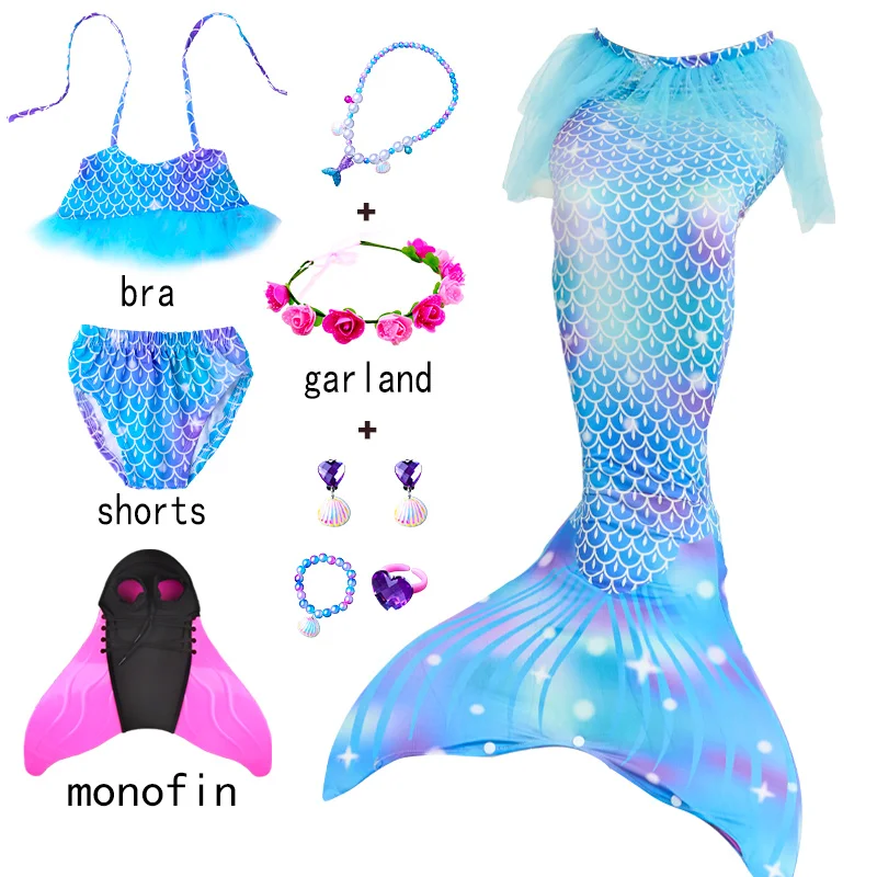 

Kids Swimming Mermaid Tails Costumes with Monofin Ring for Girls Beach Bikini Swimsuit Christmas Purim Gift