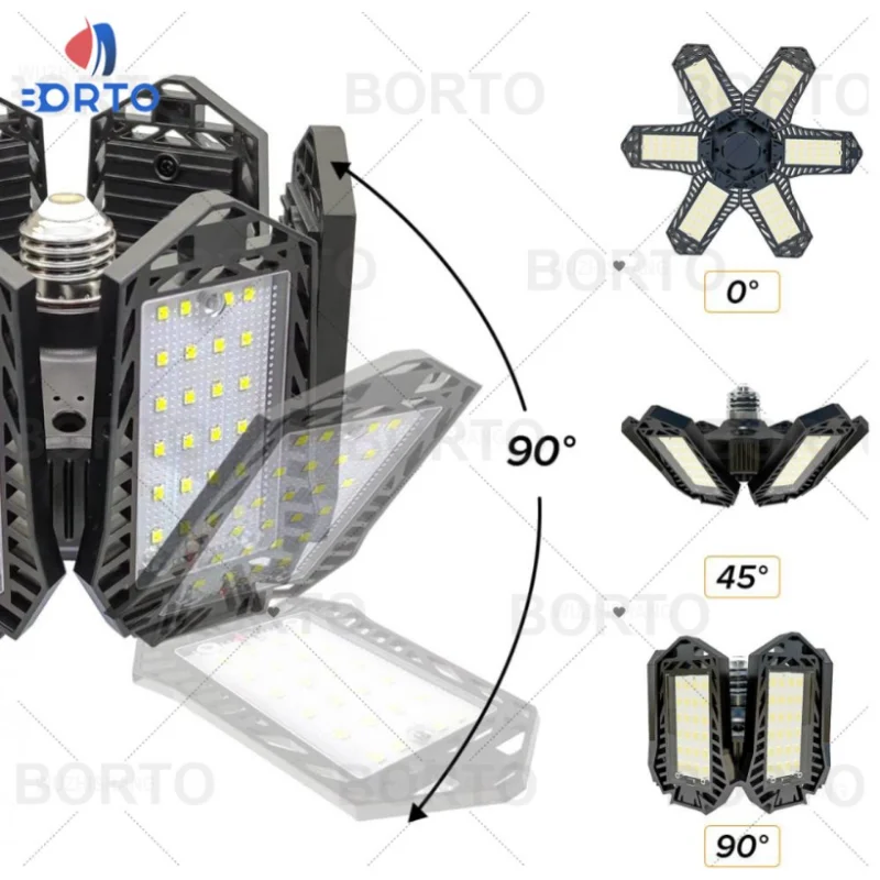 E27/E26 luci per Garage a LED 6/8 pannelli plafoniera deformabile lampadina a Led regolabile per l'illuminazione del magazzino di stoccaggio dell'officina del Garage