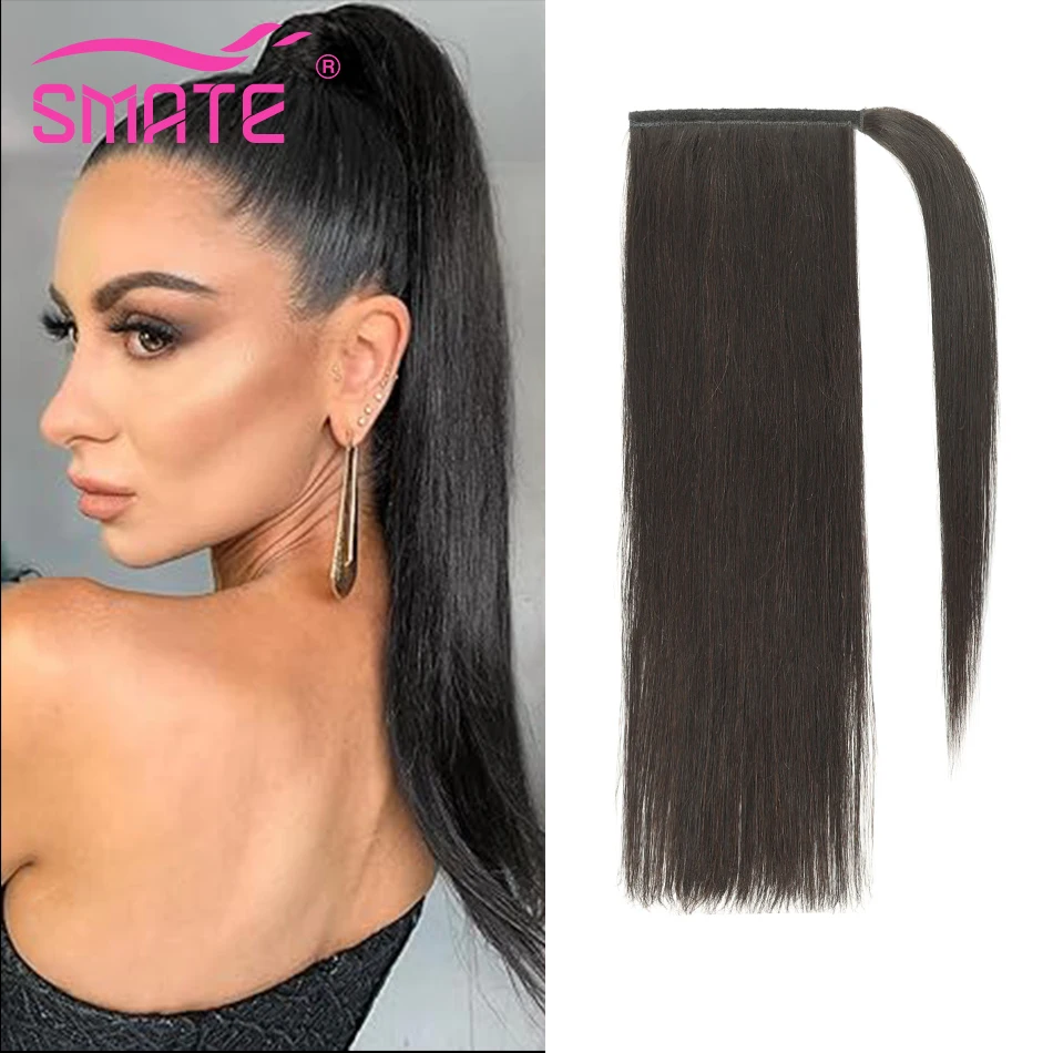 

22"-28" Wrap Around Ponytail Clip In Ponytail Extension 120G Natural Long Ponytails 100% Human Hair Brazilian Straight Remy Hair