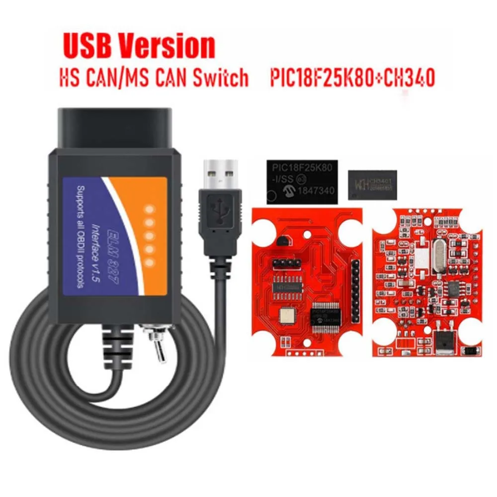 FORSCan ELM327 USB OBD2 Scanner Code Reader Programming with HS/MS For Ford USB CH340 V1.5 PIC18F25K80 Chip