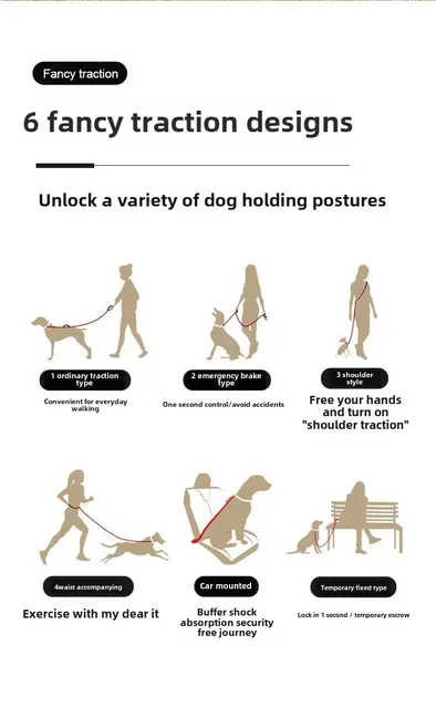 Hands Free Dog Leash for Walking Running with Safety Car Seat Belt Shock Absorbing Bungee Leash with Padded Handle 5