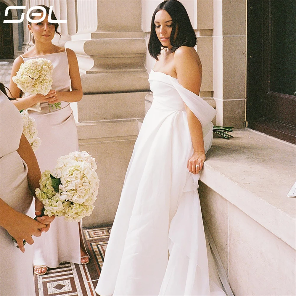 

SOL Elegant Detachable One Shoulder Strapless Satin Wedding Dresses Simple Backless A-Line Bridal Gowns Vestidos De Novia
