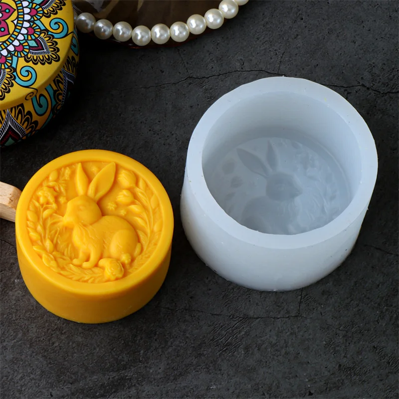 3D Relief Flower Rabbit Silicone Soap Mold DIY Easter Bunny Resin Plaster Making Animal Chocolate Cake Mould Gift Home Decor