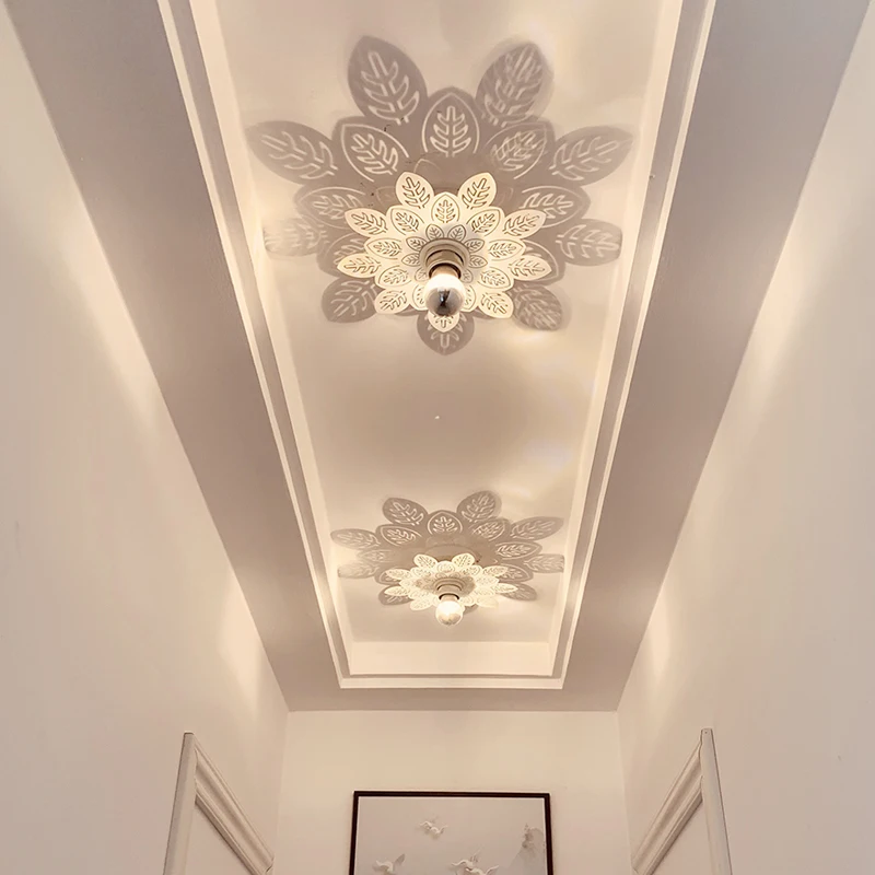 Omee Art Deco White Flower Shadow LED Wall Lamp Modern Creativity Foyer Stair Ceiling Plate Leaf Aisle Lights Corridor Lamps
