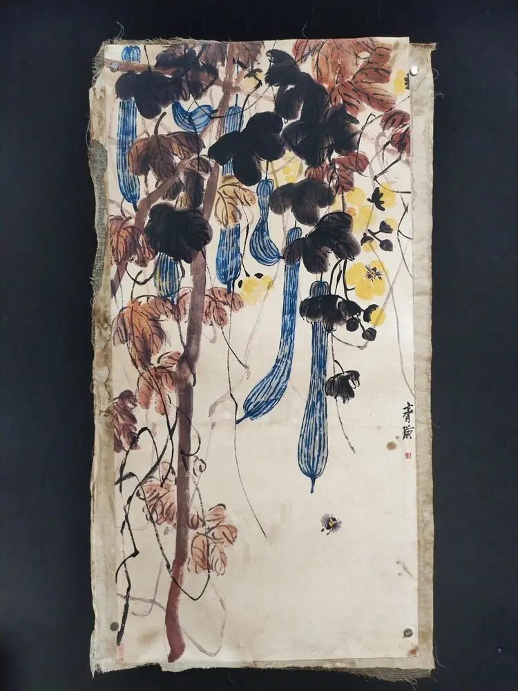 

Single sheet painting Qi Baishi's towel gourd painting, rice paper