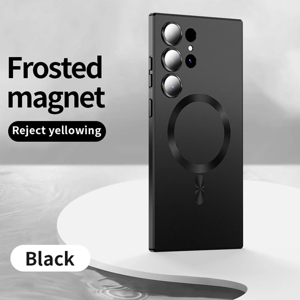 Per Magsafe Slim Matte Metallic Paint Custodia morbida in silicone magnetico per Samsung Galaxy S23 Ultra con obiettivo in vetro Samung S 23 Plus_voghion.com