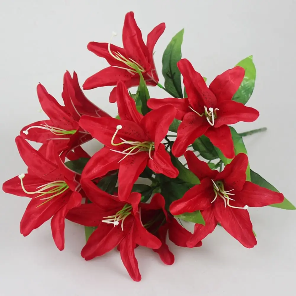 Exquisite 10-Köpfige Künstliche Lilien Mehrfarbige Plastikblumen Realistische Seidenblumen für Hochzeit, Heim und Party Dekoration – Detail 6