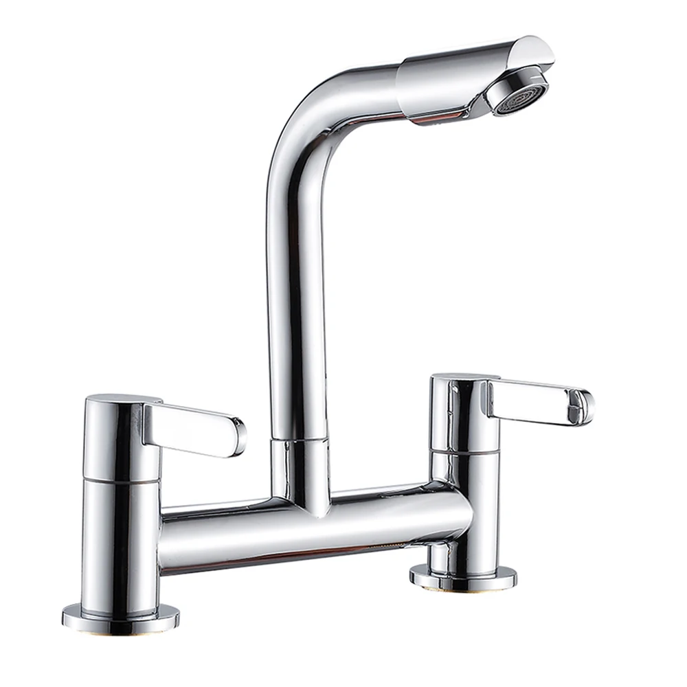 Brass Luxury Kitchen Tap Dual Handle Hot Cold Water Mixer