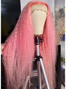 200 Density Rose Pink Curly Lace Front Wigs Human Hair 13x4 HD Lace Front Wigs Pre Plucked Glue Free Lace Front Wigs for Women 1