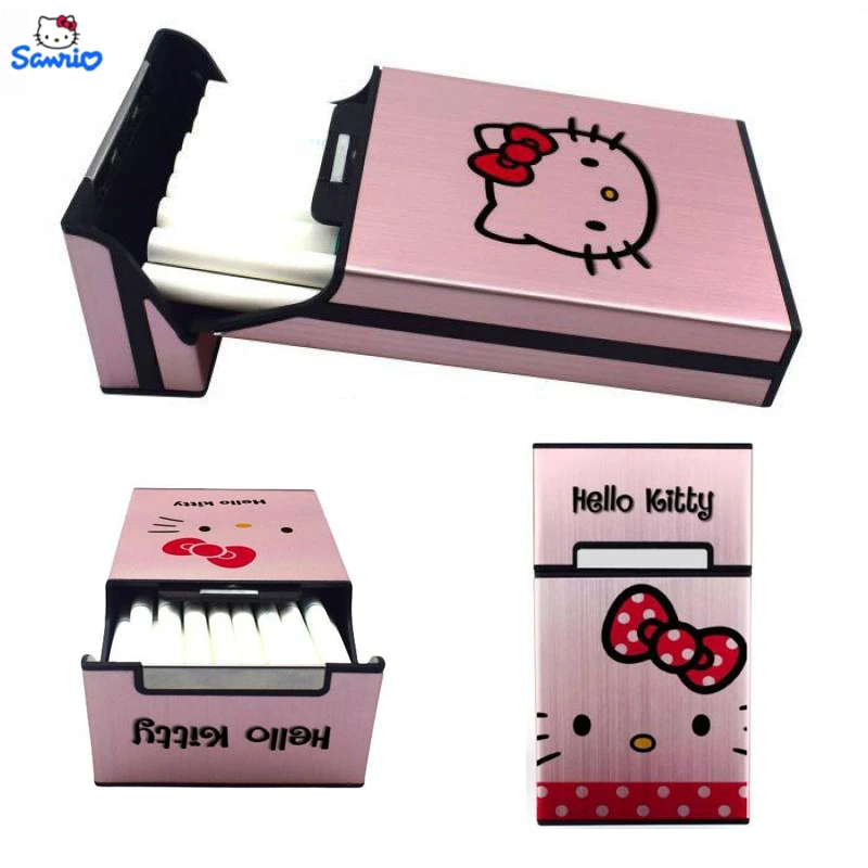 Sanrio Hello Kitty Metal Cigarette Case Automatic Flip Cartoon Anime Aluminum Alloy Portable Collection Cute Thin Smoke Box Gift