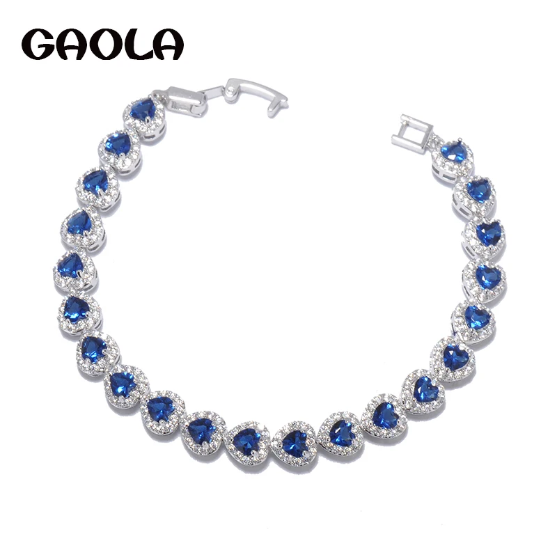 

Роскошные ювелирные изделия лучшего дизайна, романтичные браслеты цвета белого золота в форме сердца с синим кубическим цирконием класса ААА, подарок для женщин GLS0507