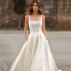 Modern Stain Square Collar Wedding Dresses A Line Applique Lace Bride Gown With Pockets Backless Sleeveless For Women Customized 3